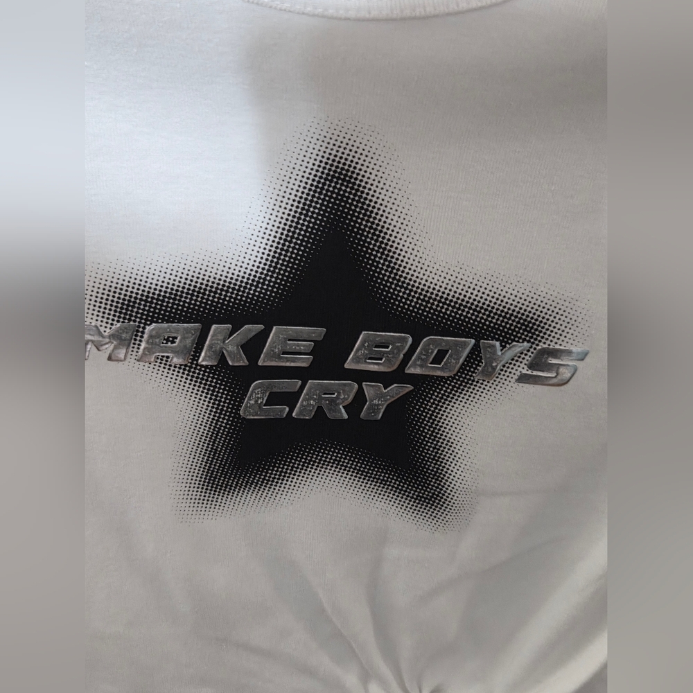 White T-Shirt "Make Boys Cry" Print - Picture 2 of 4